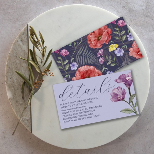 Tarjeta De Recepción Moda acuarela Flor silvestre Boda púrpura detalles (Subido por el creador)