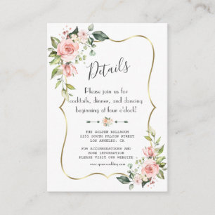 Tarjeta De Recepción Moda acuarela Rubor Cream Floral Boda Detalles