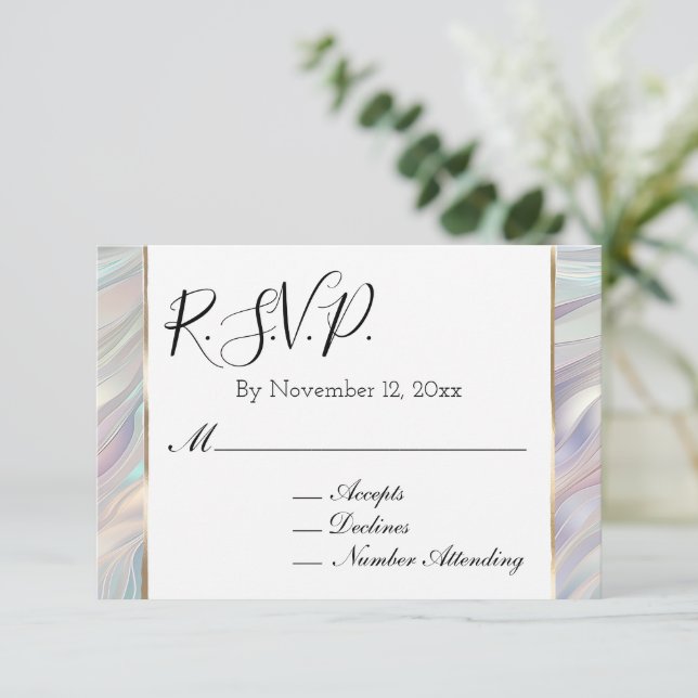Tarjeta De Recepción Moda Aqua Blue Purple Pearl White Wedding RSVP (Anverso de pie)