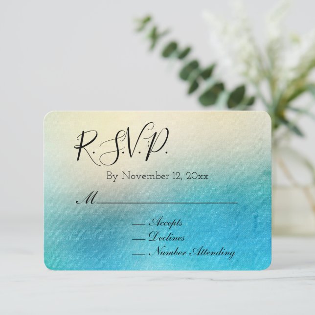 Tarjeta De Recepción Moda blanca turquesa Aqua Blue Wedding RSVP (Anverso de pie)