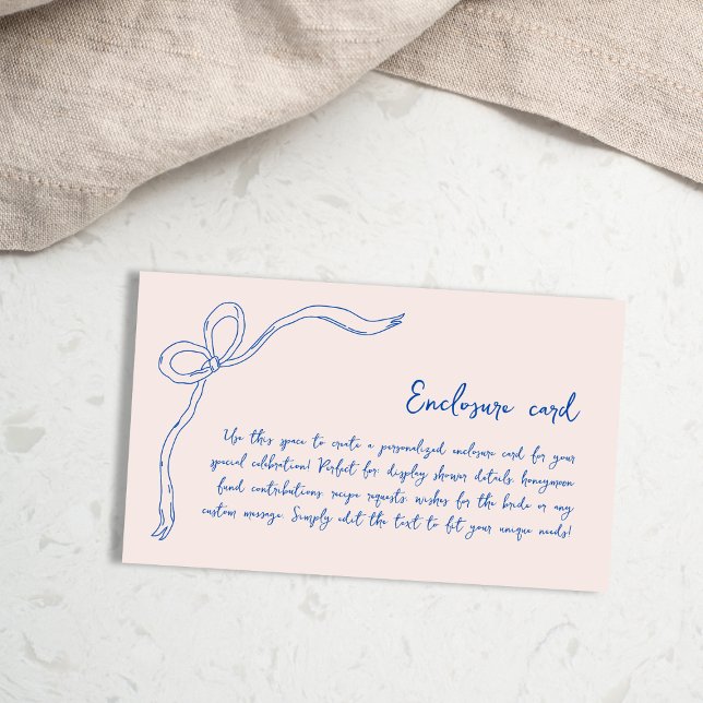Tarjeta De Recepción Moda Blue Bow Mano Drenar Ducha Bridal Cualquier (Chic Blue Bow Hand Drawn Bridal Shower Any Enclosure Card)