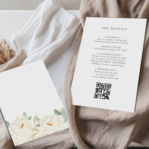 TARJETA DE RECEPCIÓN MODA BODA BLANCO DE FLORAL DETALLE CÓDIGO QR