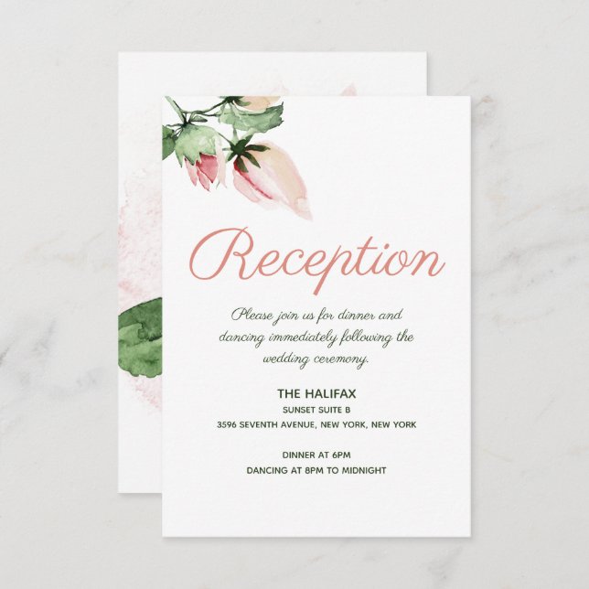 Tarjeta De Recepción Moda Boda Botánico Floral Rosa (Anverso / Reverso)