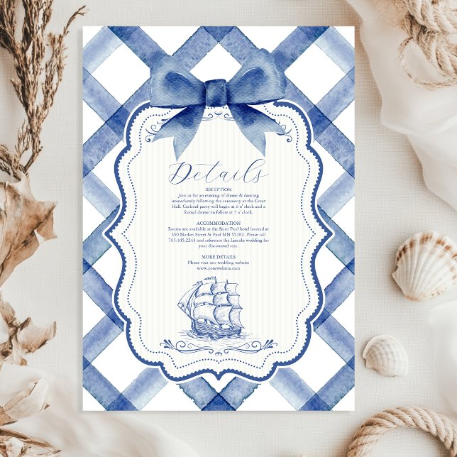 Tarjeta De Recepción Moda Boda de Bow Azul de la Marina Náutica (Subido por el creador)