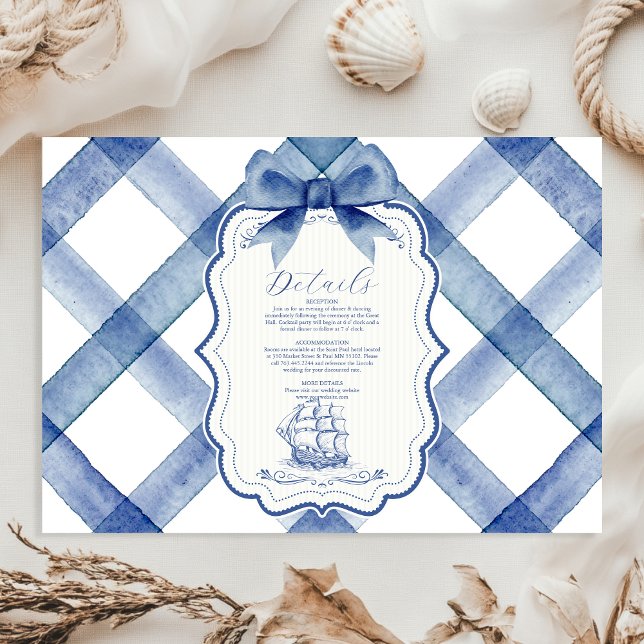 Tarjeta De Recepción Moda Boda de Bow Azul de la Marina Náutica (Subido por el creador)