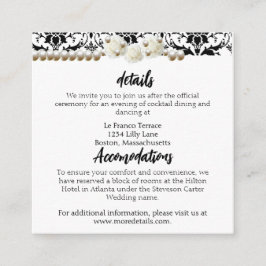 Tarjeta De Recepción Moda Boda de Perla de Damasco Blanco y Negro
