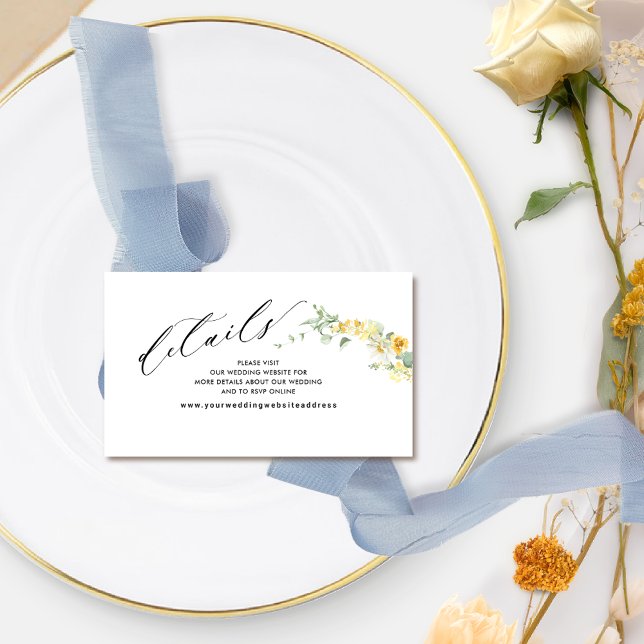 Tarjeta De Recepción Moda Boda floral amarillo sitio web / detalles (Subido por el creador)