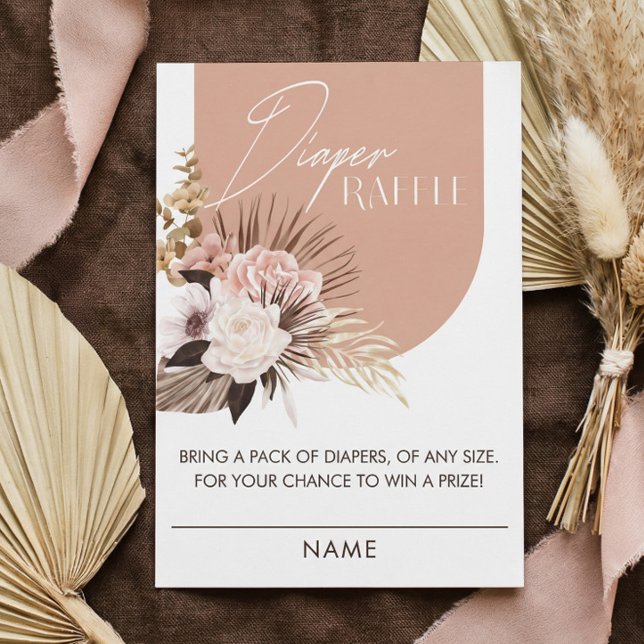 Tarjeta De Recepción Moda Bohemia acuarela Floral Baby Diaper Raffle (Chic Boho Watercolor Floral Baby Diaper Raffle Enclosure Card)