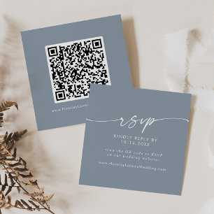 Tarjeta De Recepción Moda Boho Boda azul turbio Código QR RSVP