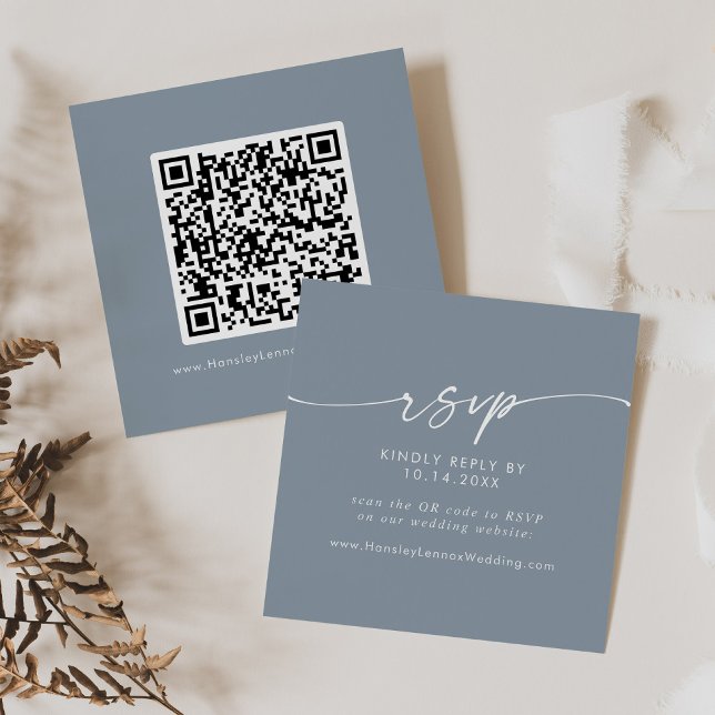Tarjeta De Recepción Moda Boho Boda azul turbio Código QR RSVP (Subido por el creador)
