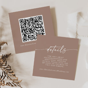 Tarjeta De Recepción Moda Boho Boda Neutral Taupe Detalles del Código Q
