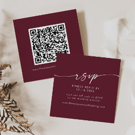Tarjeta De Recepción Moda Boho Boda rojo Borgoña Código QR RSVP