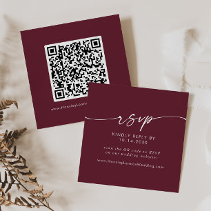 Tarjeta De Recepción Moda Boho Boda rojo Borgoña Código QR RSVP
