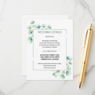 Tarjeta De Recepción Moda Boho color de agua verde deja Boda