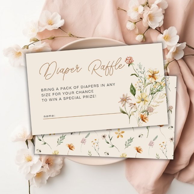 Tarjeta De Recepción Moda Boho Flor silvestre Baby Shower Diaper Raffle (Boho Chic Wildflower Baby Shower Diaper Raffle Enclosure Card)
