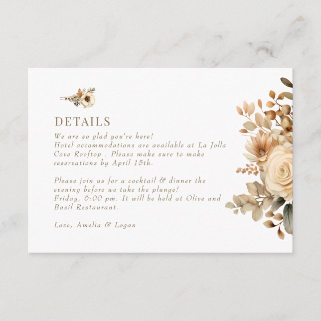 Tarjeta De Recepción Moda Boho Flowers | Flores de otoño | Detalles del (Anverso)