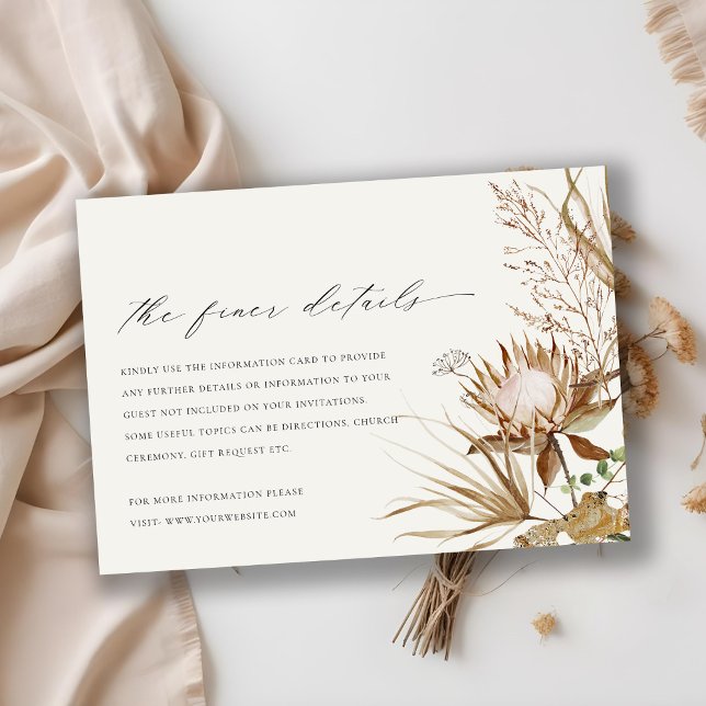Tarjeta De Recepción Moda Boho Protea Dry Palm Floral Boda Detalles (Subido por el creador)