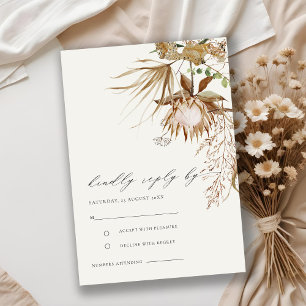 Tarjeta De Recepción Moda Boho Protea Sequedad Palm Floral Wedding RSVP