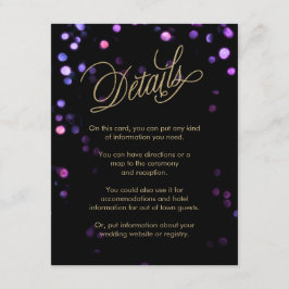 Tarjeta De Recepción Moda Bokeh Lights Black & Gold Boda