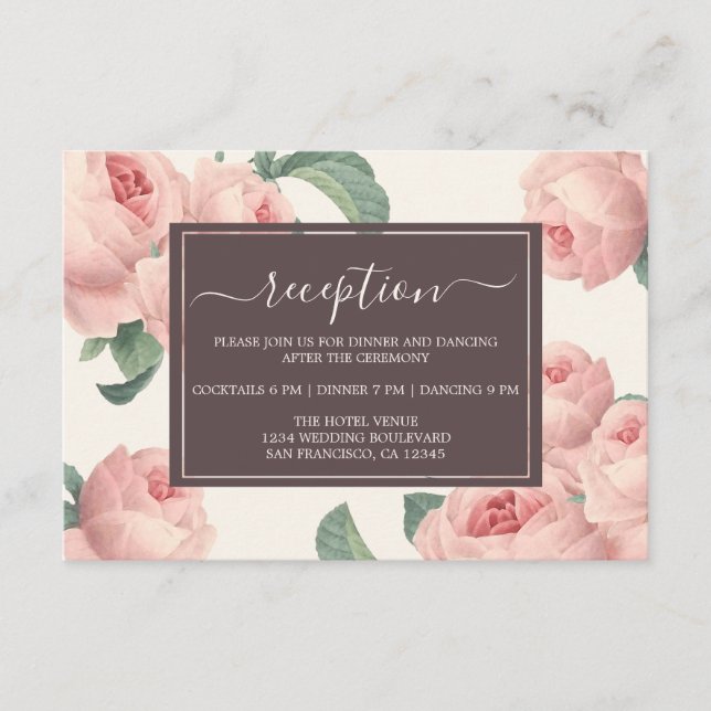 Tarjeta De Recepción Moda Borgoña Boda floral rosa blanquecino (Anverso)
