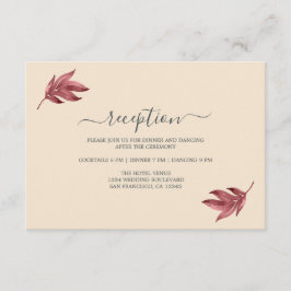 Tarjeta De Recepción Moda Burgundy Leaf Marfil Acogida Mínima de Boda