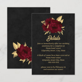 Tarjeta De Recepción Moda burgundy y boda negro dorado