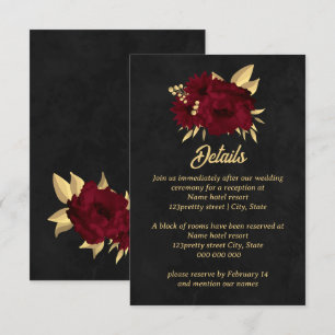 Tarjeta De Recepción Moda burgundy y boda negro dorado