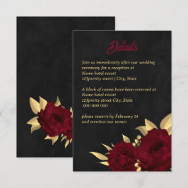 Tarjeta De Recepción Moda burgundy y boda negro dorado