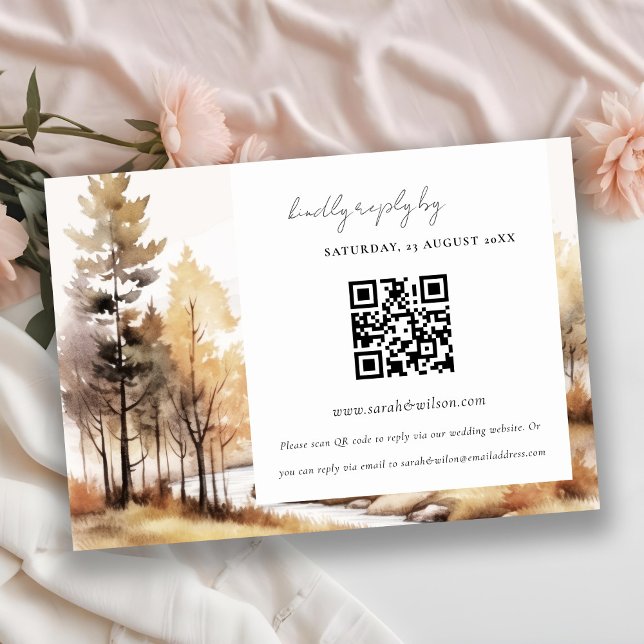 Tarjeta De Recepción Moda Caída Boda de paisaje otoñal Código QR RSVP (Subido por el creador)