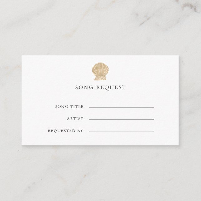 Tarjeta De Recepción Moda Canción de boda costero Gold Seashell (Anverso)