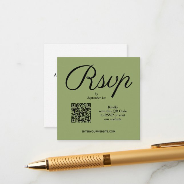 Tarjeta De Recepción Moda Código QR Boda verde (Anverso/Reverso In Situ)