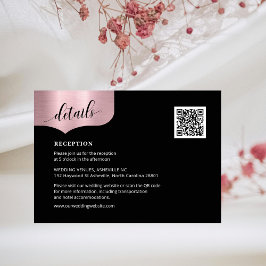 Tarjeta De Recepción Moda Código QR Rosa metálico Boda de detalles de o