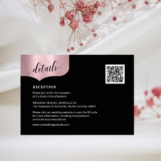 Tarjeta De Recepción Moda Código QR Rosa metálico Boda de detalles de o