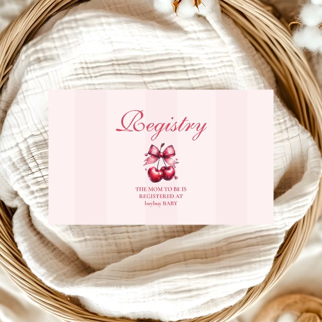 Tarjeta De Recepción Moda Coquette Cherry en un registro de Baby Shower (Subido por el creador)