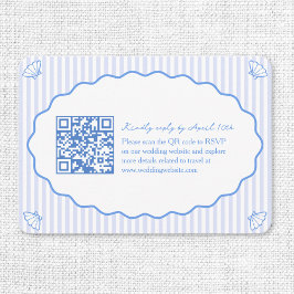 Tarjeta De Recepción Moda costera Boda azul sitio web QR Código RSVP