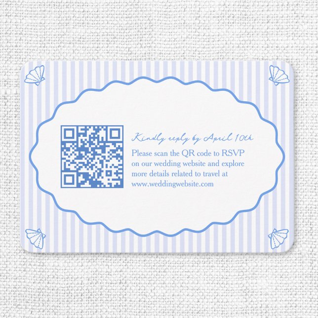 Tarjeta De Recepción Moda costera Boda azul sitio web QR Código RSVP (Subido por el creador)