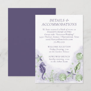 Tarjeta De Recepción Moda costera   Detalles del invitado morado y verd