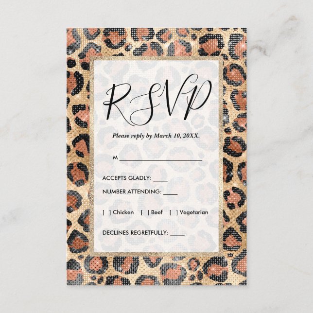 Tarjeta De Recepción Moda de lujo Impresión de animales de leopardo neg (Anverso)