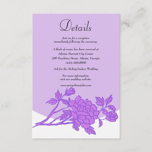 Tarjeta De Recepción Moda Detalles del Boda morado de flores (Anverso)