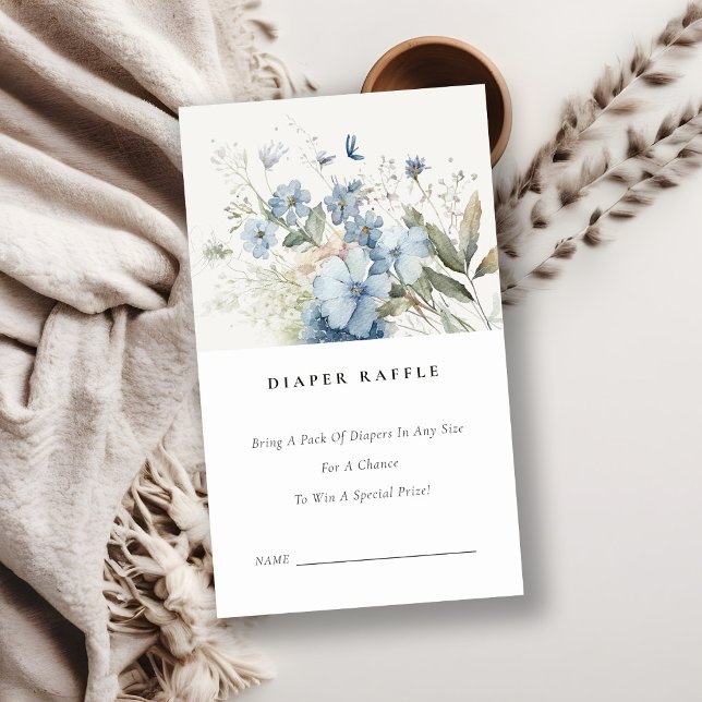 Tarjeta De Recepción Moda Dusky Blue Floral Diaper Raffle Baby Shower (Subido por el creador)