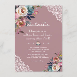 Tarjeta De Recepción Moda Dusty Blue Dusty Rosa Flores Bodas