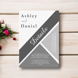 Tarjeta De Recepción Moda elegante Boda moderno negro y gris blanco