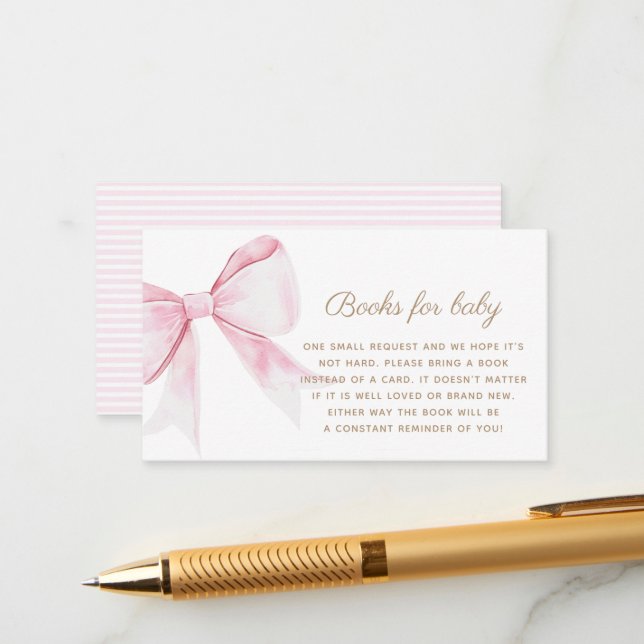 Tarjeta De Recepción Moda Elegante Coquette Rosa Bow Libros Para Niña (Anverso/Reverso In Situ)