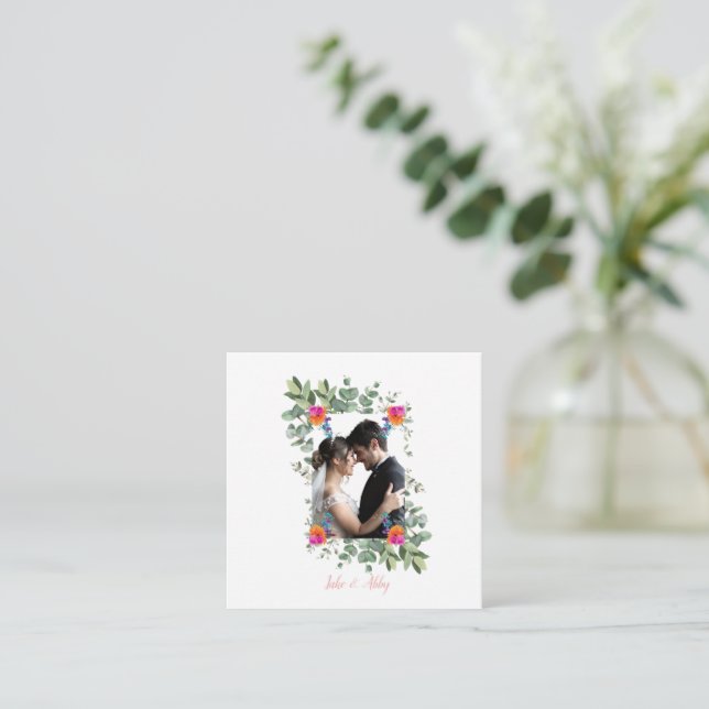 Tarjeta De Recepción Moda Flor Bouquet Boda personalizada Foto (Anverso de pie)