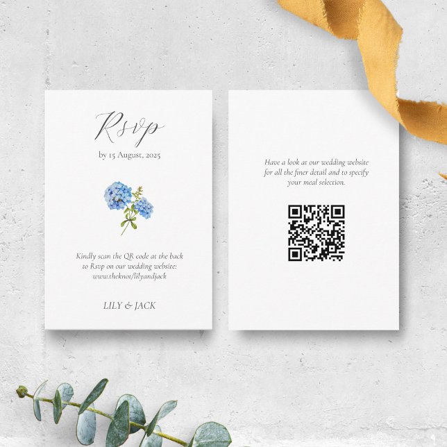 Tarjeta De Recepción Moda Floral Azul Hidrangea Boda RSVP (Subido por el creador)