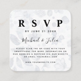 Tarjeta De Recepción Moda floral blanca y azul de la marina QR Boda de 