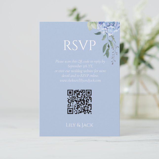 Tarjeta De Recepción Moda Floral Dusty Blue Hydrangea Wedding RSVP (Anverso de pie)
