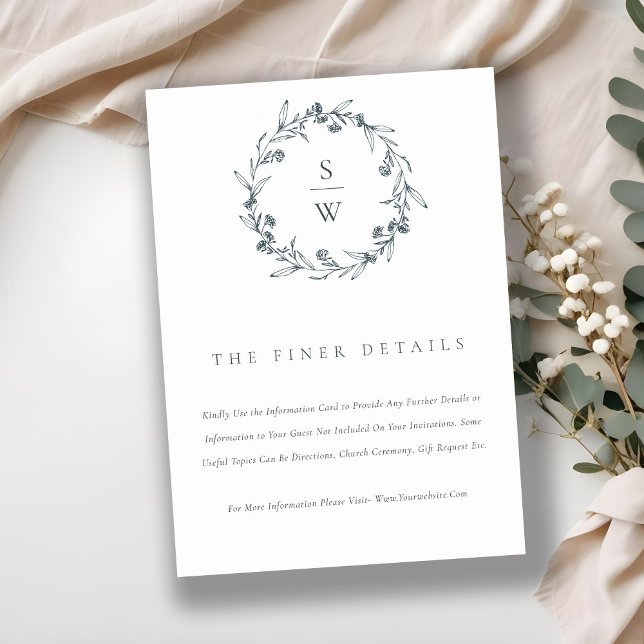 Tarjeta De Recepción Moda Floral Laurel Wreath Monograma Boda (Subido por el creador)