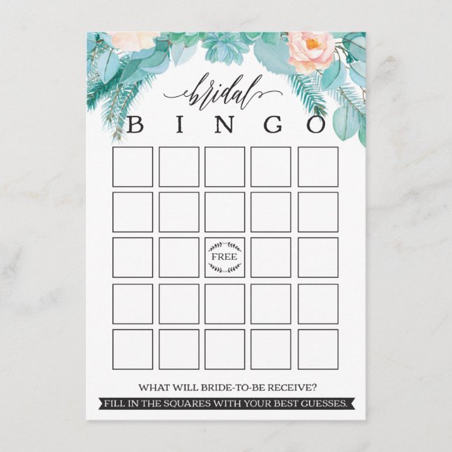 Tarjeta De Recepción Moda floral moderna Bingo de ducha de novia (Anverso)