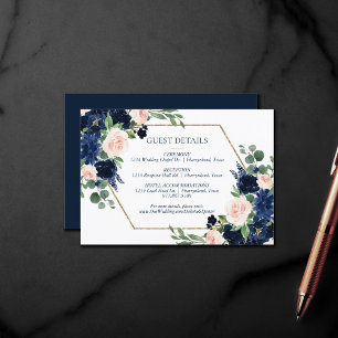 Tarjeta De Recepción Moda florece   Detalles del invitado de Navy Blue 